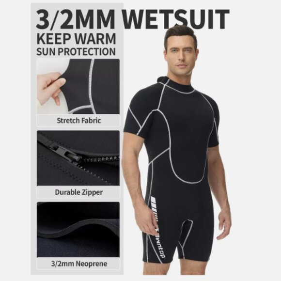 Owntop Shorty Wetsuit SMALL 3/2mm CR Neoprene Ultra Stretch Back Zip w/Pull-Tab - Picture 3 of 13